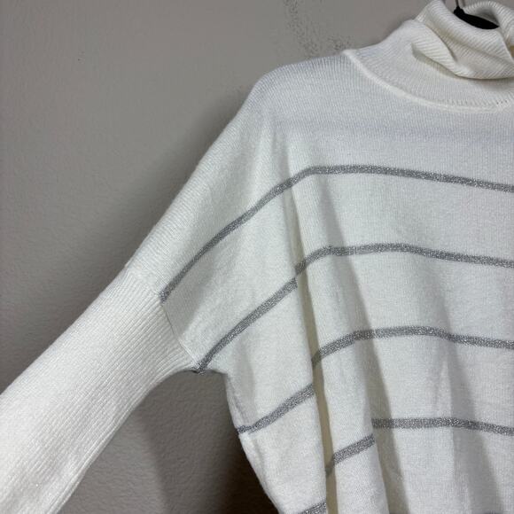 Cupcakes and Cashmere Size XS Turtleneck Sweater Sydney Ivory Metallic Stripe - Picture 4 of 10